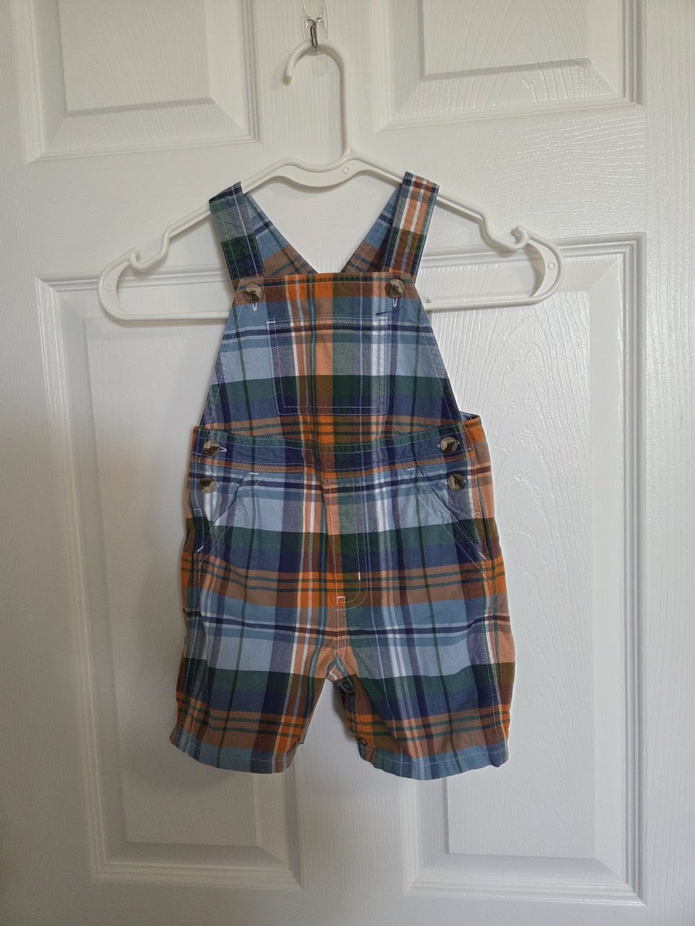 Janie and Jack Plaid Cotton Overalls - Blue, Orange & Green
